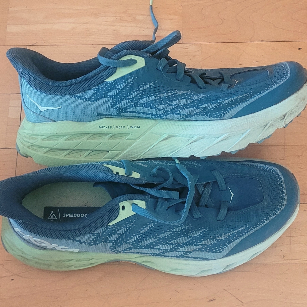 Hoka Blue and Green Running Shoes